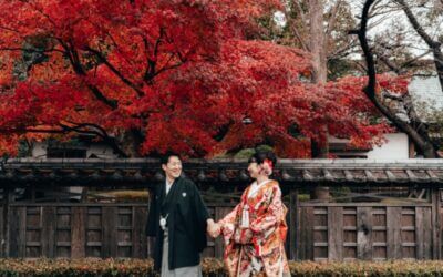 紅葉で和装前撮り撮影〜花田苑ロケーション・スタジオ