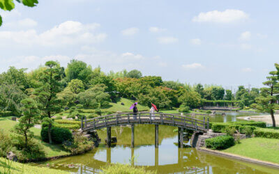 梅雨明けの花田園で和装撮影