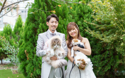 ペットと一緒に洋装フォトウェディング